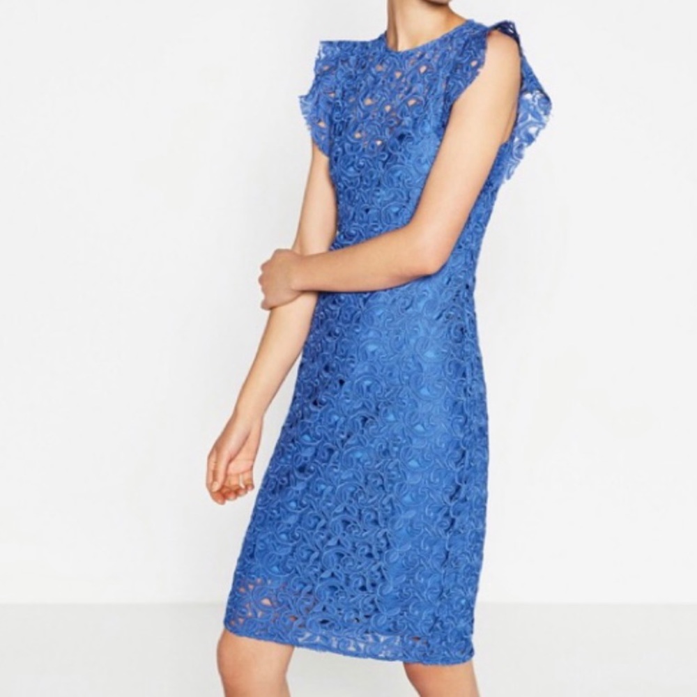 ZARA Guipure Lace Cocktail Dress – Cobalt Blue | Size S | NWT